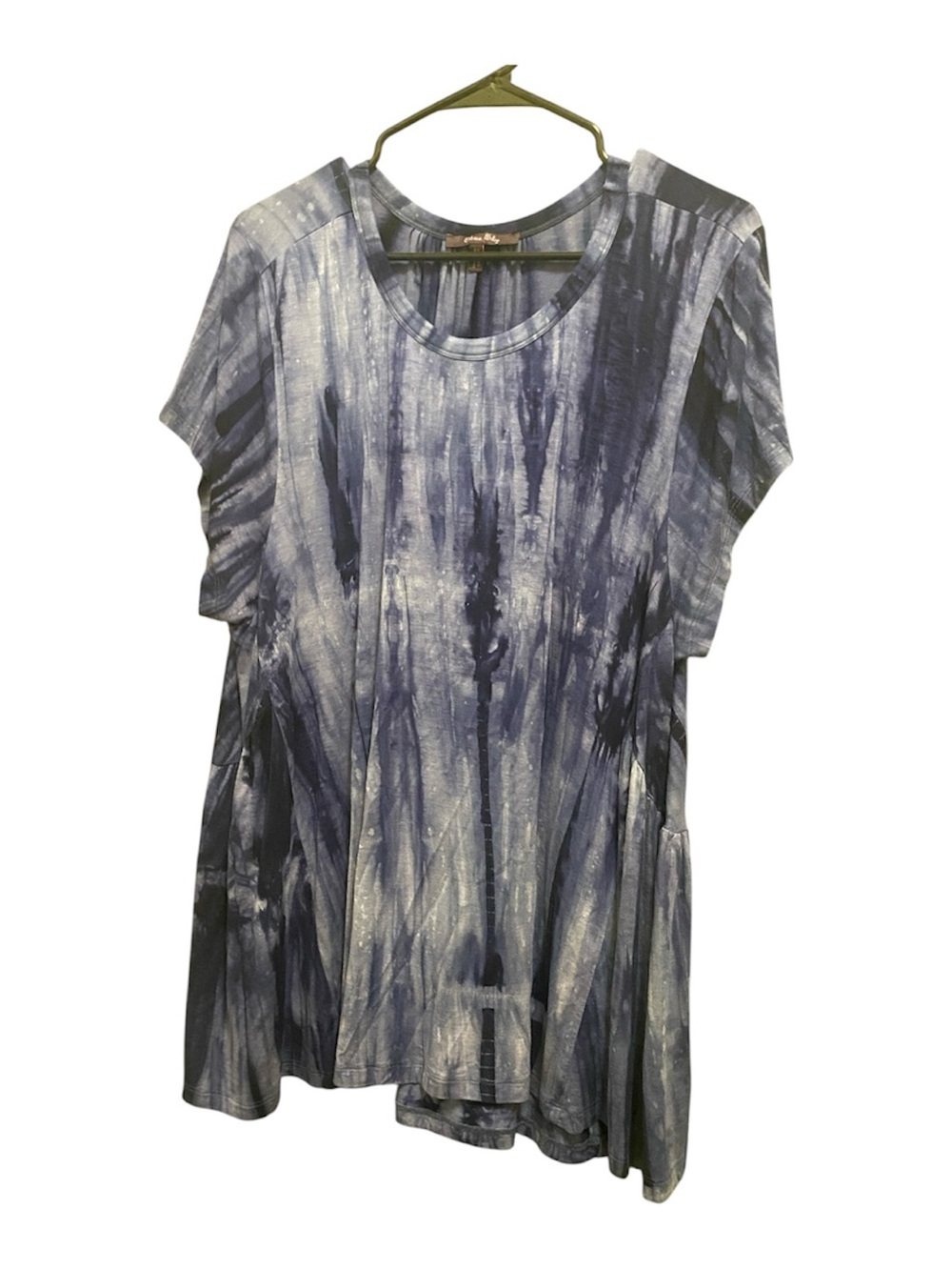Olivia Sky Women's Blue Tie-Dye Short Sleeve Scoop Neck Top size 2x